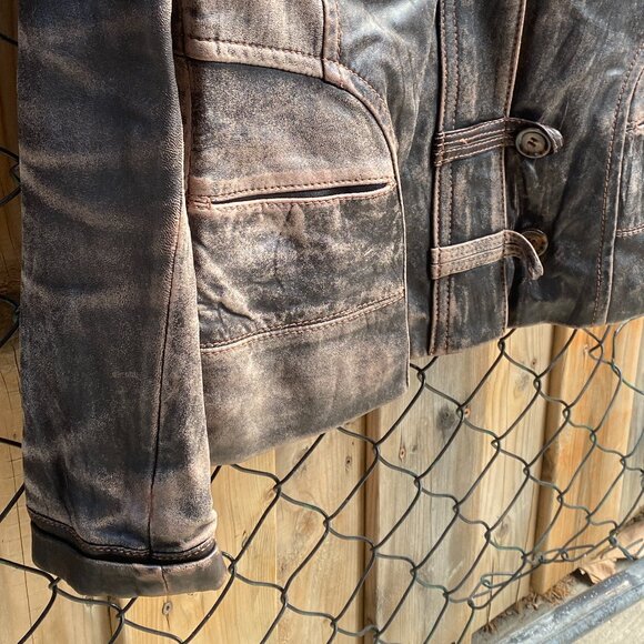 Vintage Danier Brown Distressed Leather Jacket Size S - Picture 3 of 16